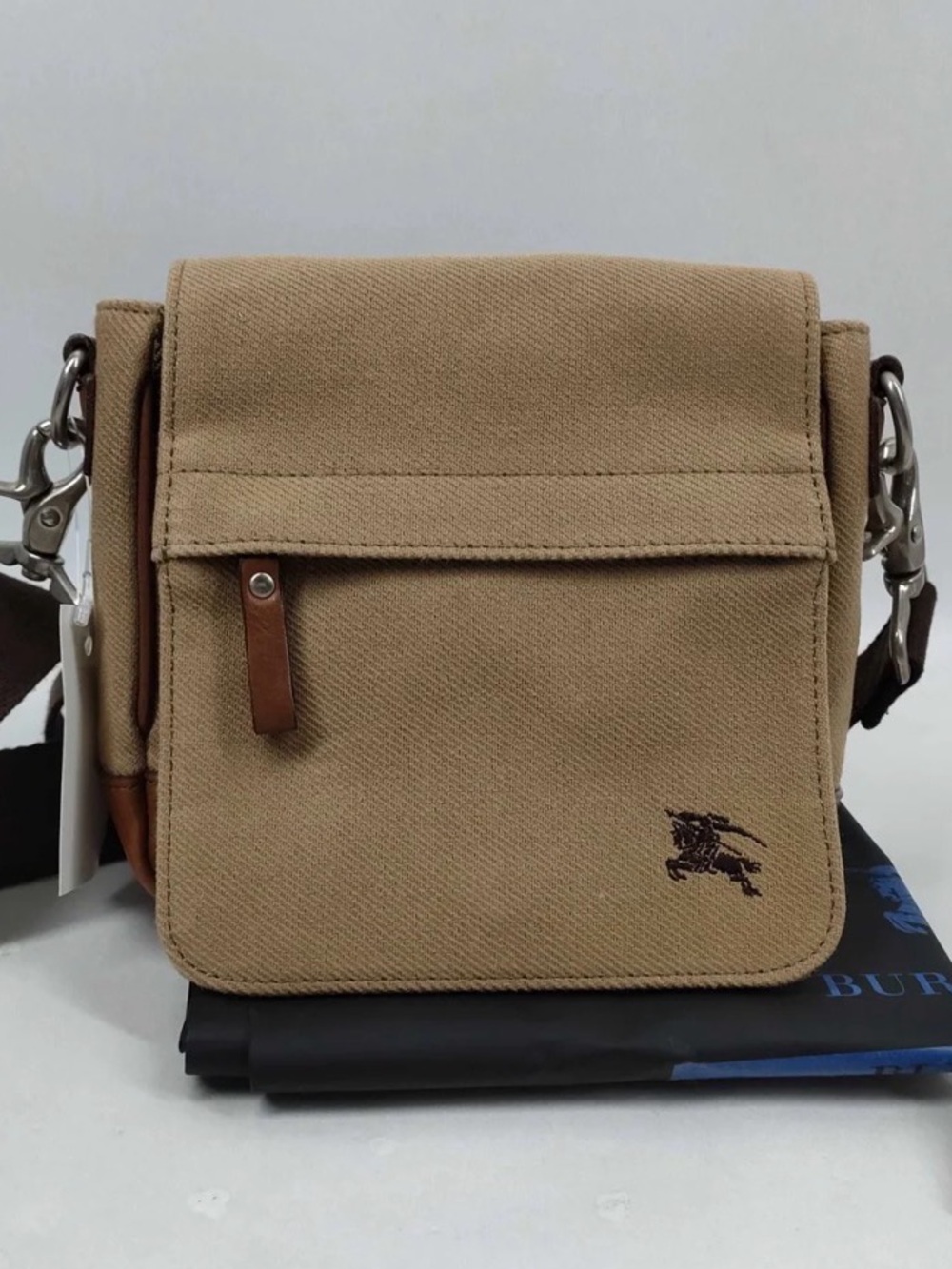 Burberry Tan Canvas Messenger Bag with Leather Trim